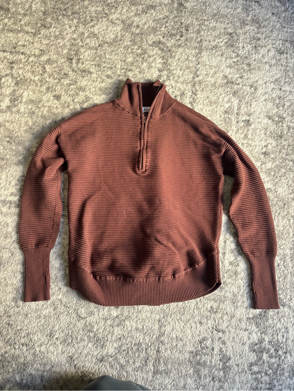 Women's Quarter-Zip Ribbed Pullover Sweatshirt - Rust